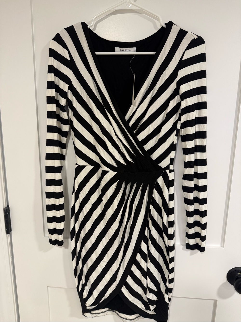 Bailey 44 Black and White Striped Wrap Dress, XS, NWT